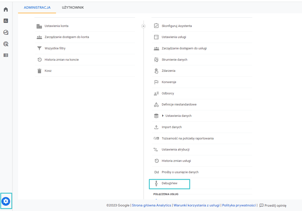 DebugView w Google Analytics 4